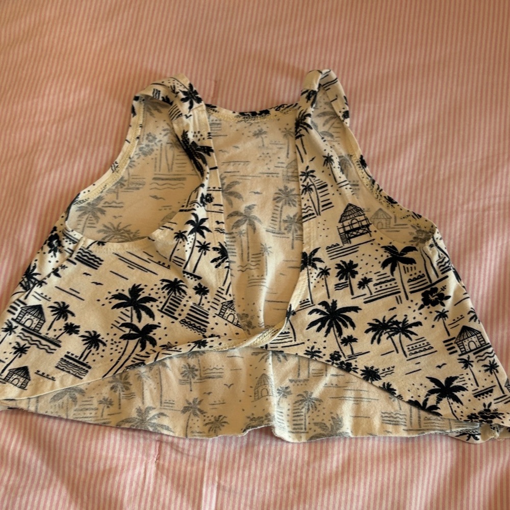Zara Cream Tank Top with Black Tropical Print